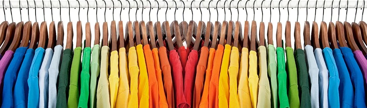 Rack of blank tees in every color, ready to print