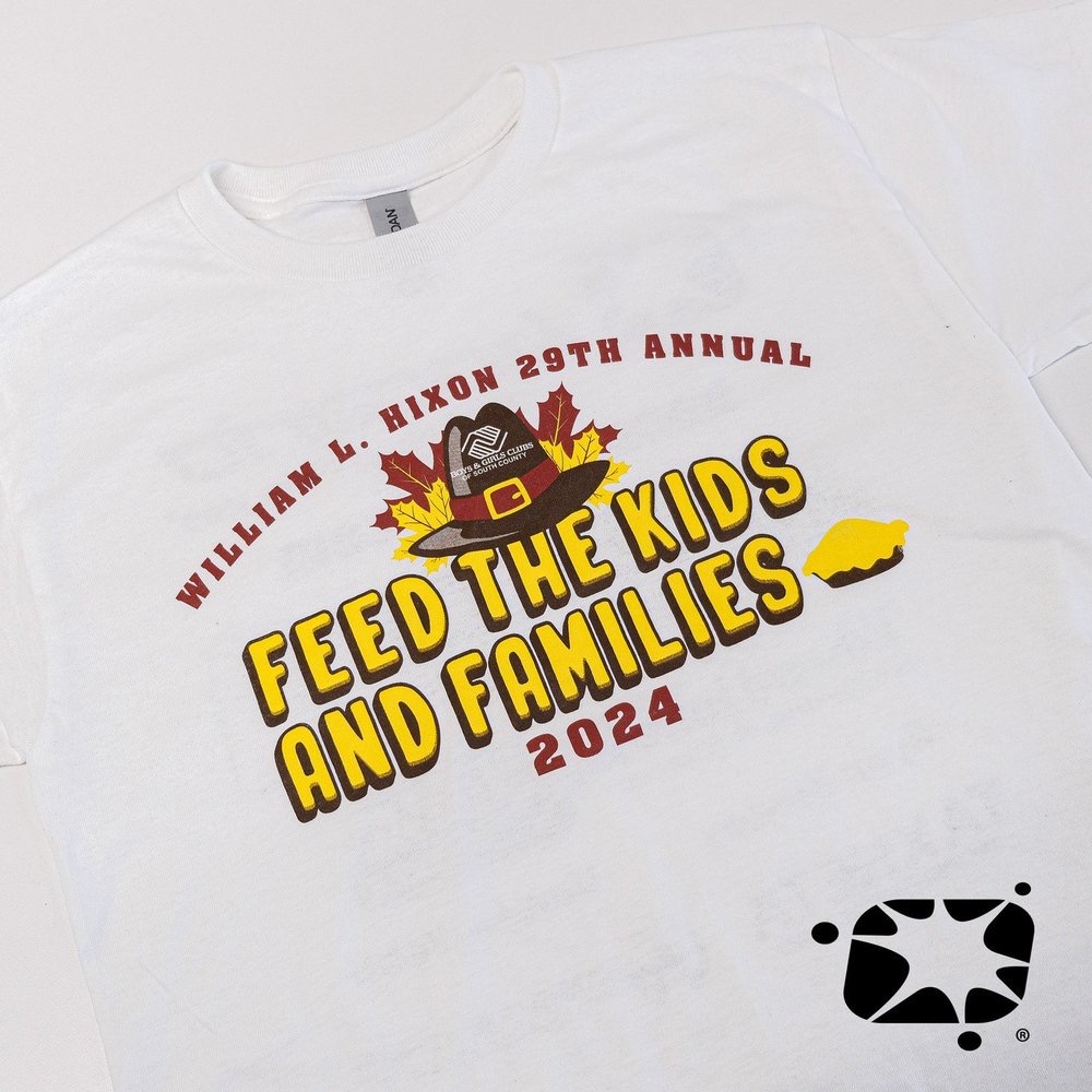 White event tee for Feed the Kids and Families 2024